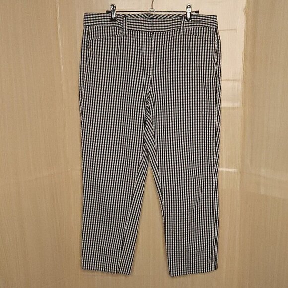 Lands' End Slim Leg Mid Rise Black White Check Ankle Pants 12 - Picture 3 of 8